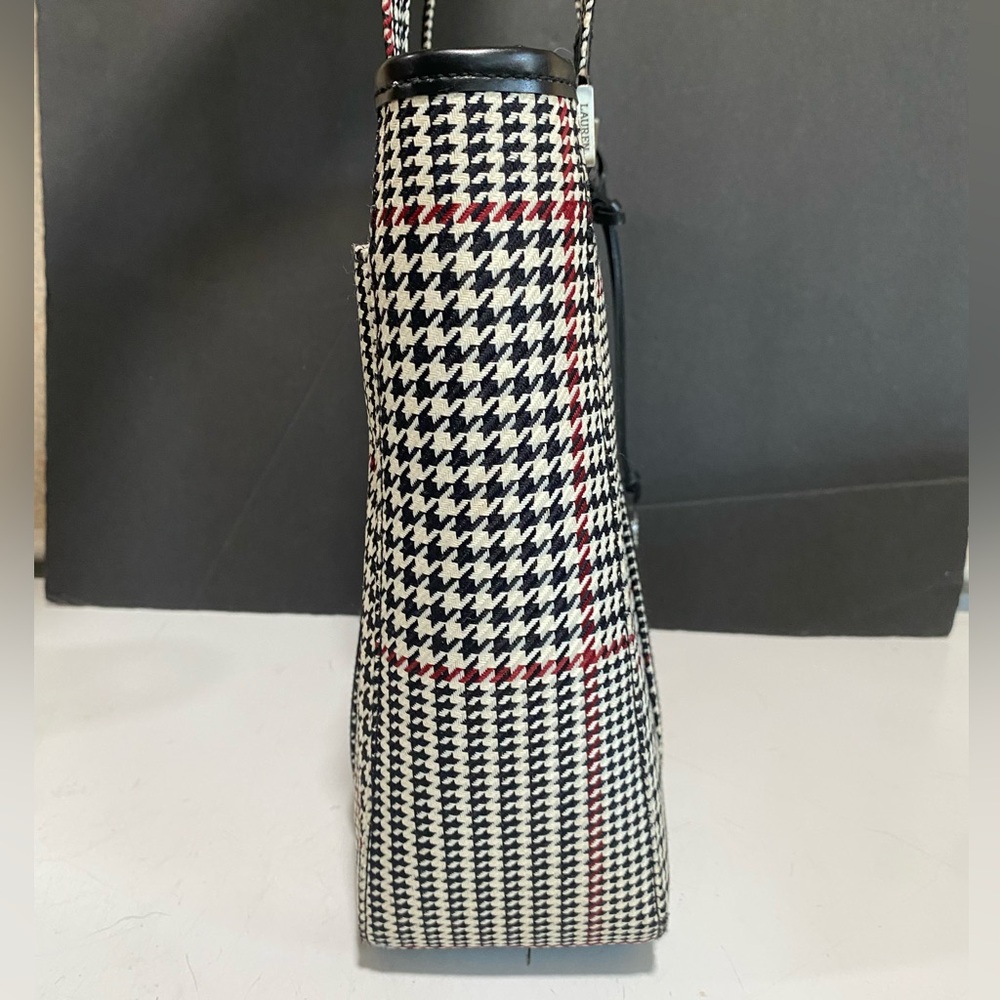 Ralph Lauren Black Grey and Red Stripe Houndstooth Tote Shoulder Bag - Picture 3 of 16